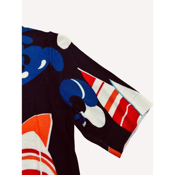 Talbots Petites MP Sailboat Print Sweater Short Sleeve Knit Cotton/Nylon Blend N - Picture 4 of 7